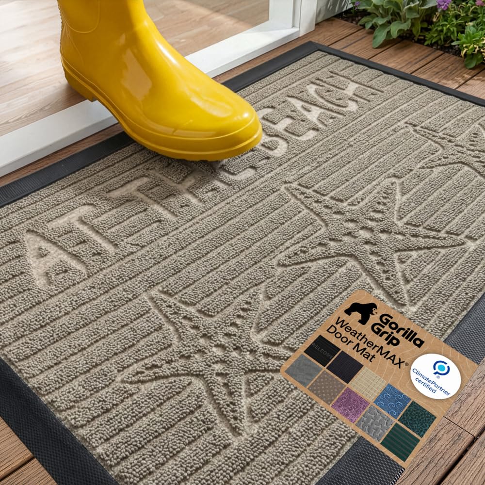 GORILLA GRIP WeatherMAX Door Mat, Indoor Outdoor Use, 29x17, Green Palm