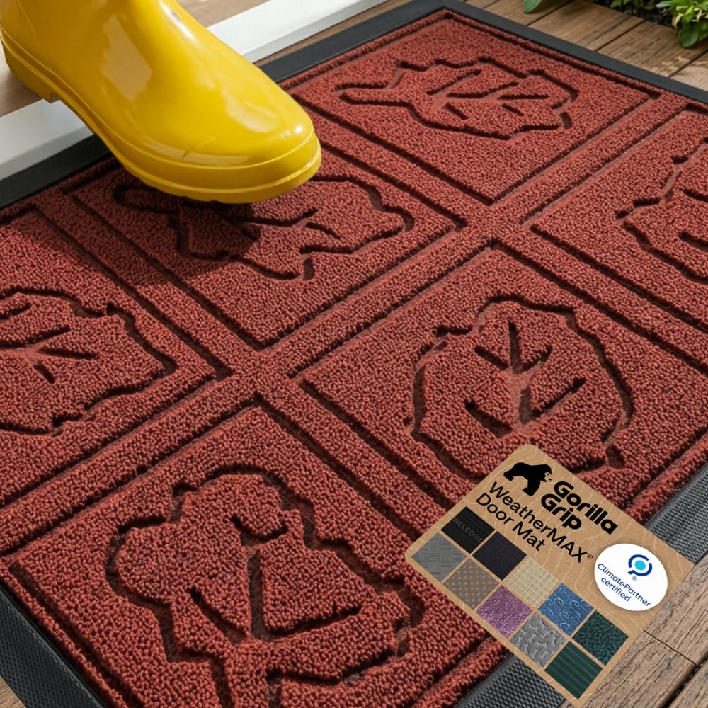 GORILLA GRIP WeatherMAX Door Mat, Indoor Outdoor Use, 29x17, Black Diamond