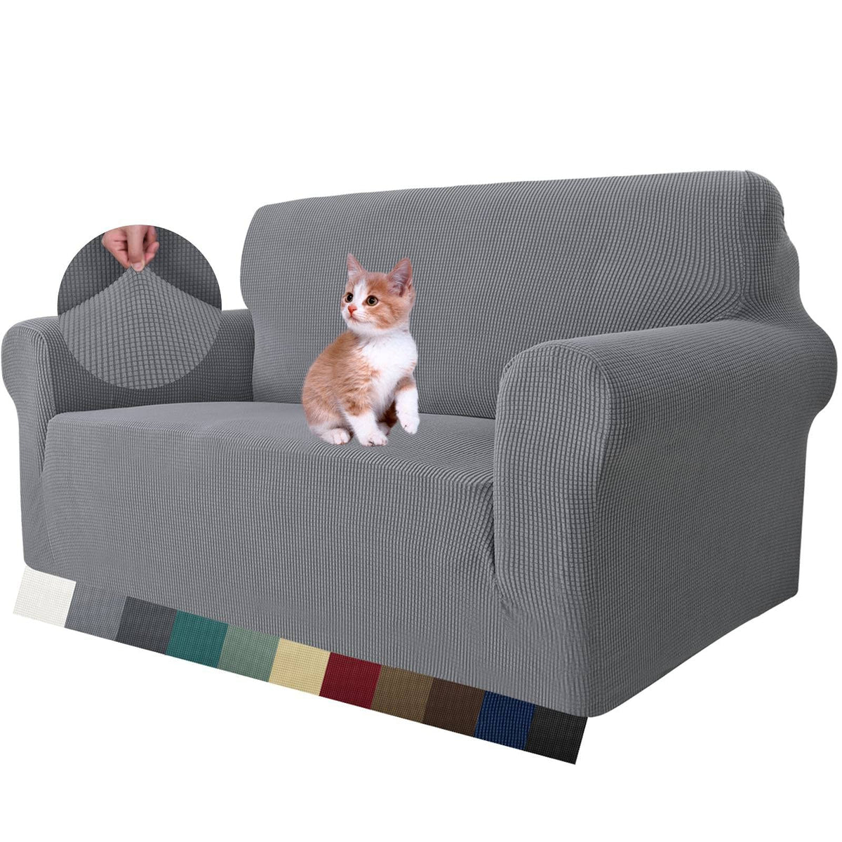 MAXIJIN Super Stretch Couch Cover for 3 Cushion Couch, 1-Piece Universal Sofa Covers Living Room Jacquard Spandex Furniture Protector Dogs Pet Friendly Fitted (Large, Gray)