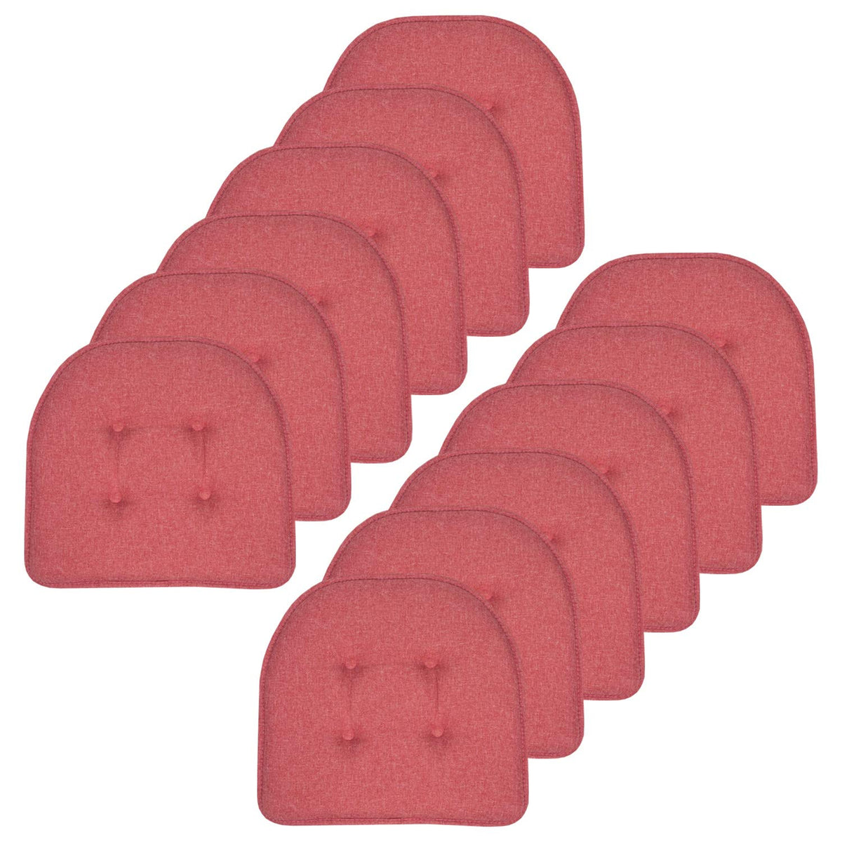 Sweet Home Collection Chair Cushion Memory Foam Pads Tufted Slip Non Skid Rubber Back U-Shaped 17" x 16" Seat Cover, 6 Pack, Checkered Taupe/White
