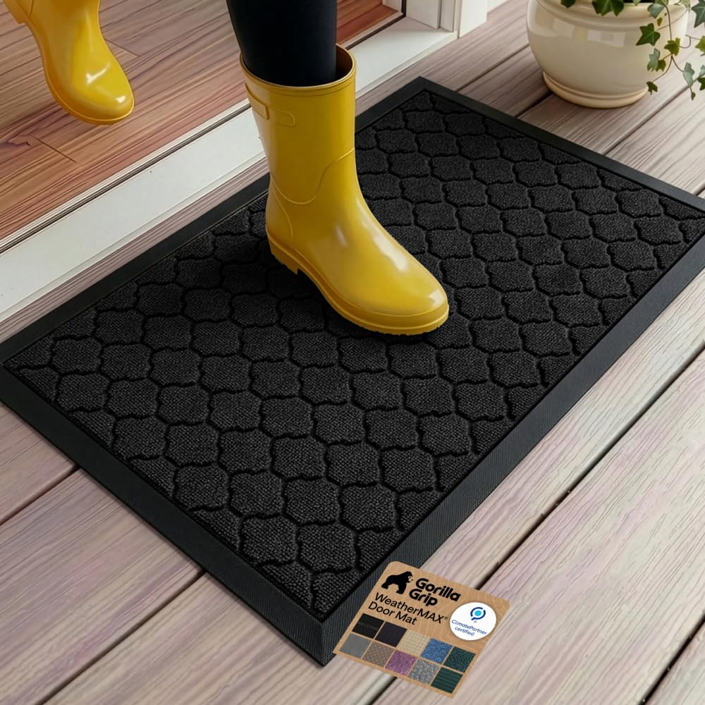 GORILLA GRIP WeatherMAX Door Mat, Indoor Outdoor Use, 29x17 Gray Diamond
