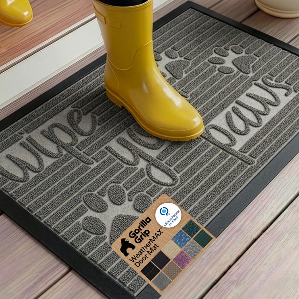 GORILLA GRIP WeatherMAX Door Mat, Indoor Outdoor Use, 29x17, Black Diamond