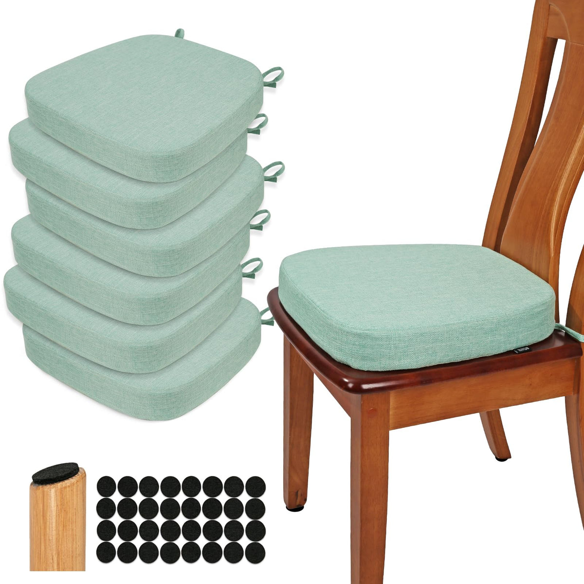 BUYUE Thickened 2.5" Dining Chair Cushions Set of 4, U-Shape High Density Foam Comfortable Chair Pads for Kitchen, Slip Resistant Indoor Seat Cushions (4 PCS, Dark Gray)