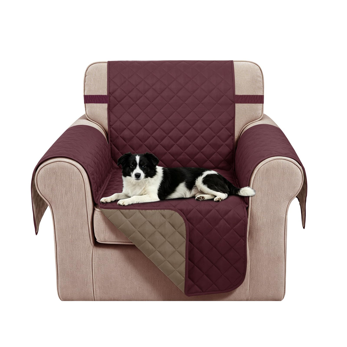 Reversible Sofa Cover for 3 Cushion, Chocolate/Beige