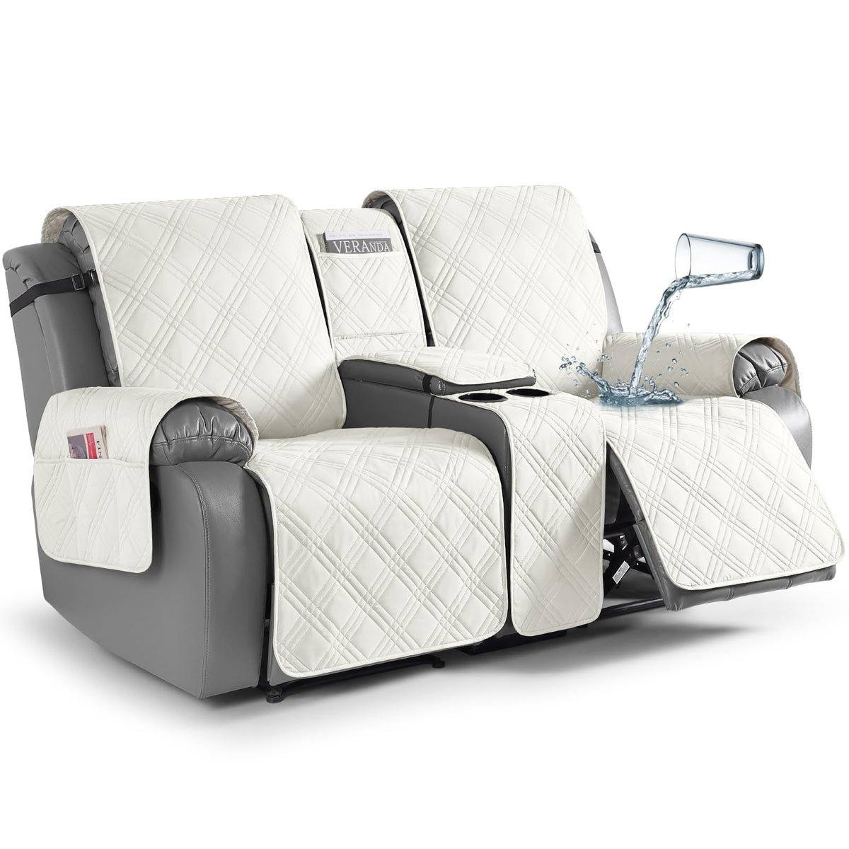 TAOCOCO Loveseat Recliner Cover with Center Console, 100% Waterproof Pet Cover for Dual Recliner with Straps Design, Split Reclining Loveseat Covers Furniture Pet&Kids Protector (2 Seater, Chocolate)