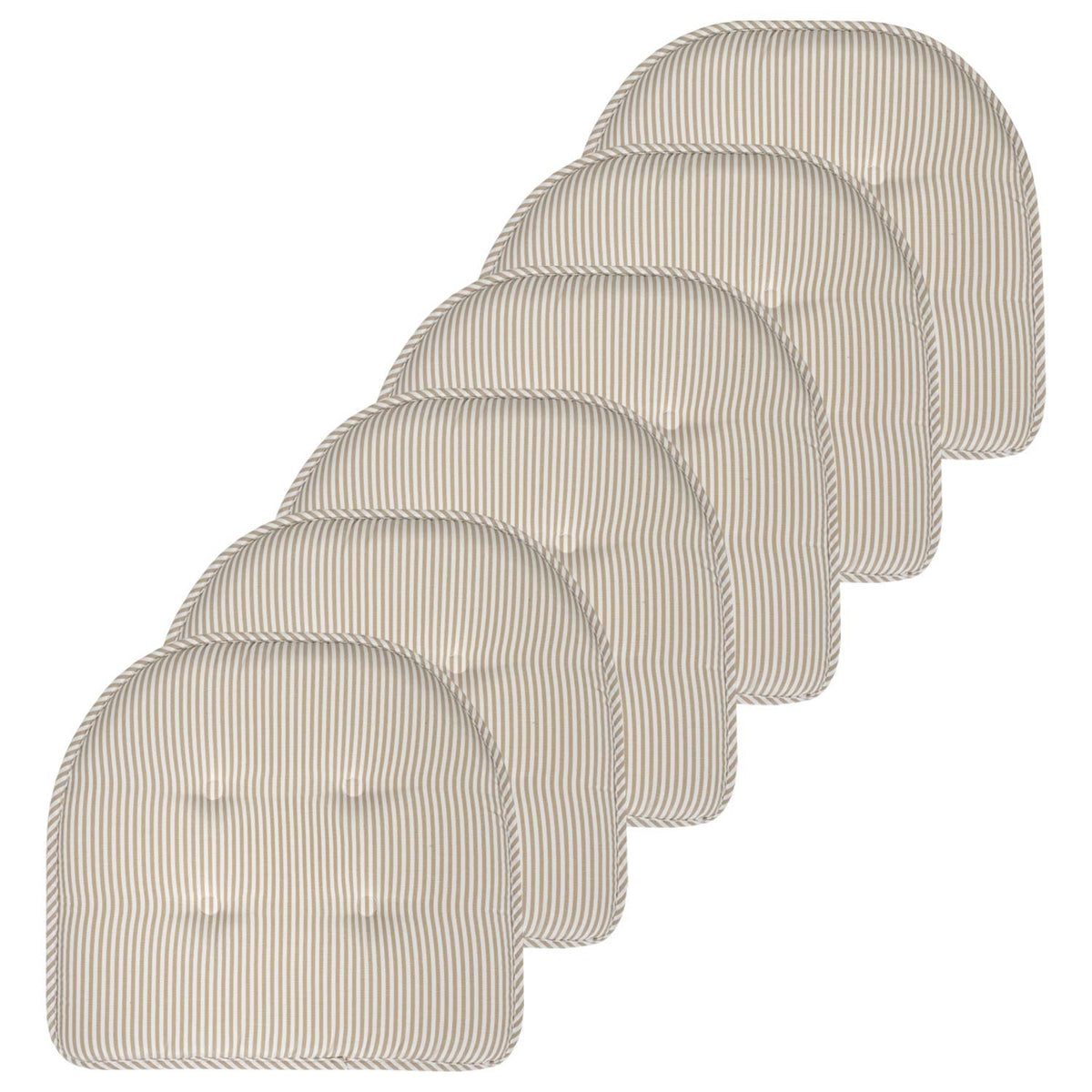 Sweet Home Collection Chair Cushion Memory Foam Pads Tufted Slip Non Skid Rubber Back U-Shaped 17" x 16" Seat Cover, 6 Pack, Checkered Taupe/White
