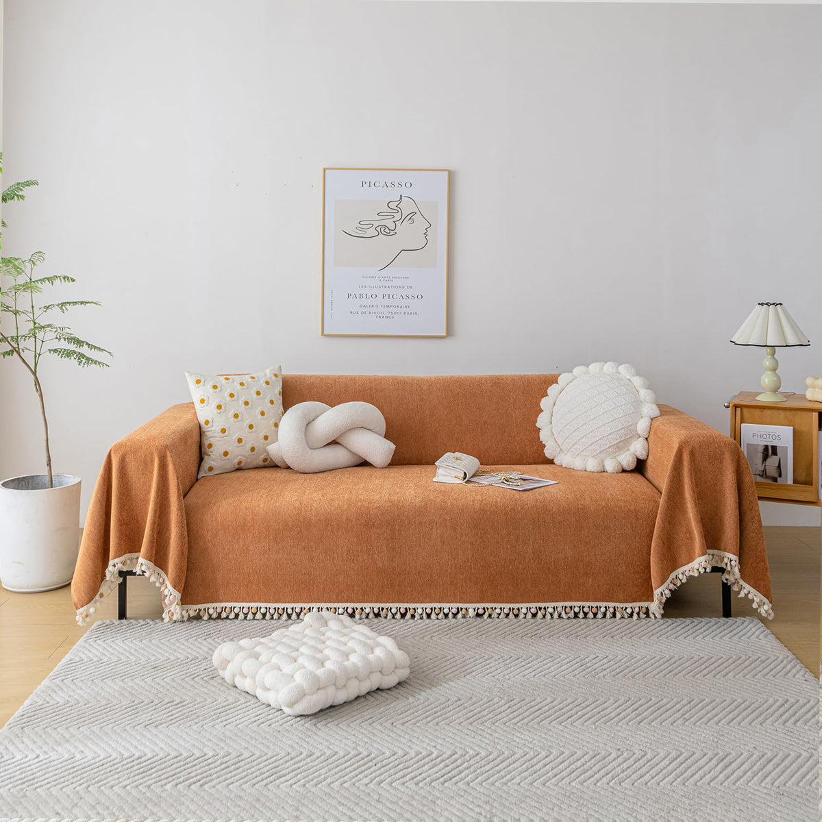 HANDONTIME Green Sofa Cover Vintage Couch Cover for Dogs 71" X118" Couch Cushion Covers with Tassel Herringbone Sofa Cover Boho Sofa Covers for 3 Cushion Couch Chenille Soft Loveseat Sofa Covers