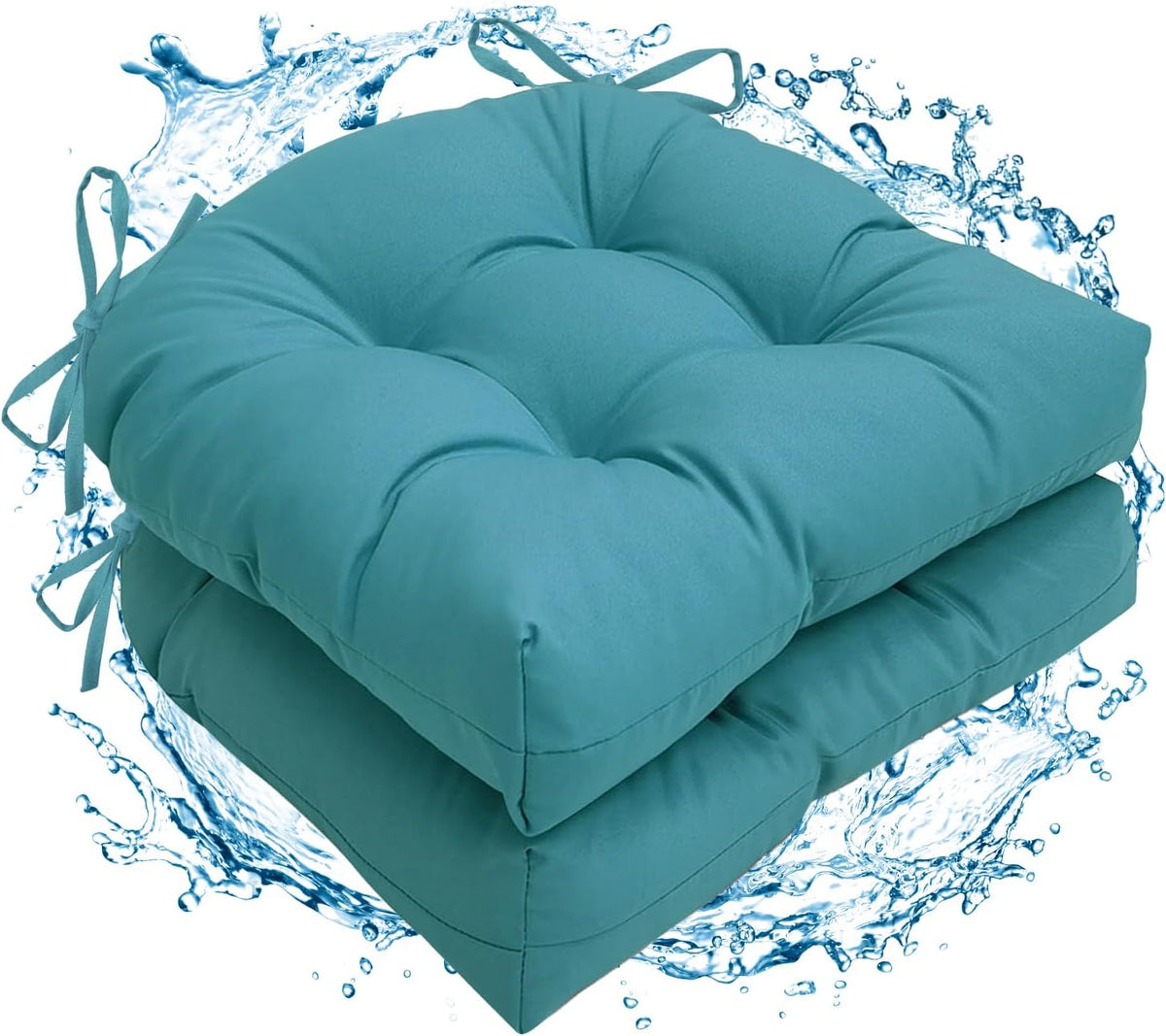 2 Pack Waterproof Outdoor Thick Tufted Chair Cushions,Peacock