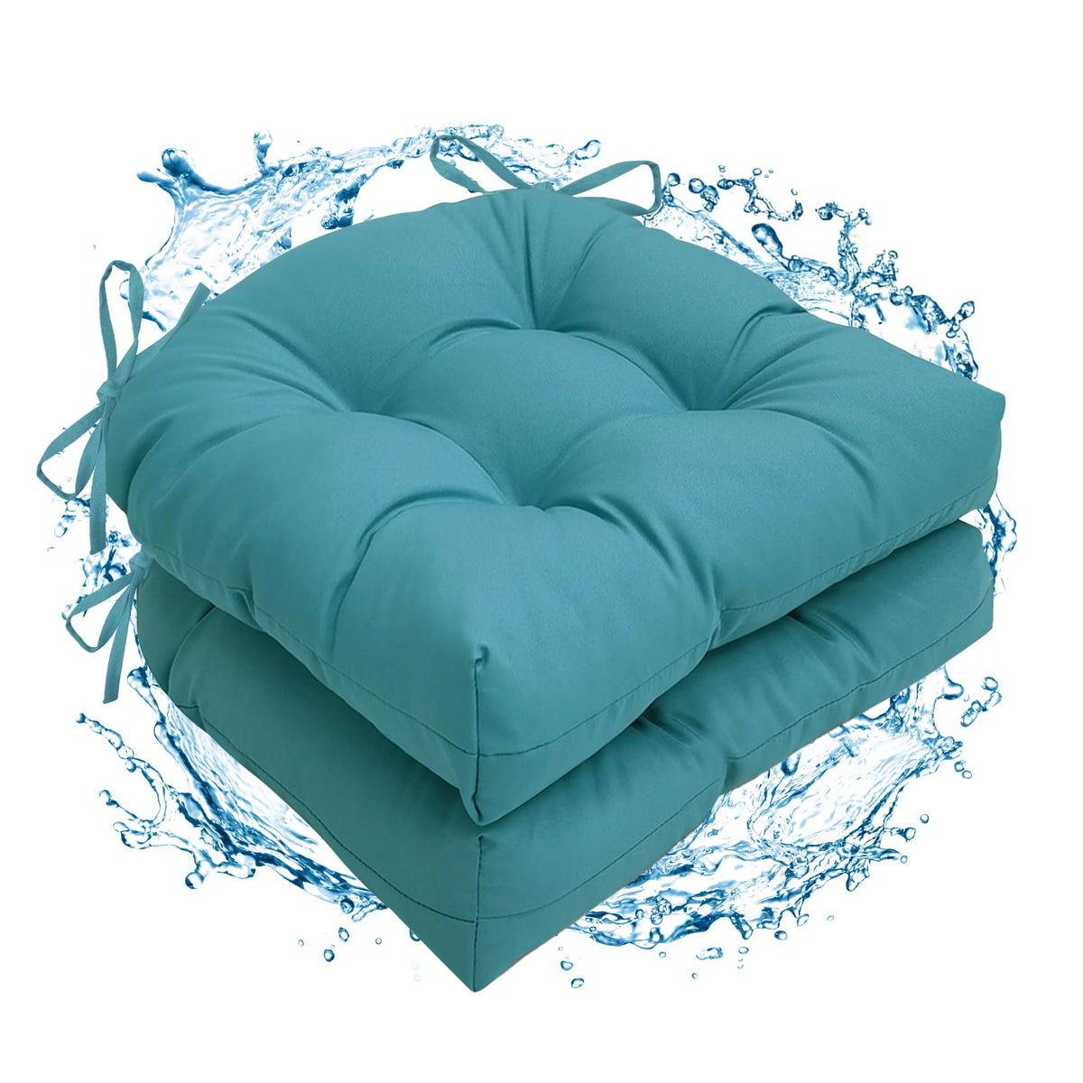 2 Pack Waterproof Outdoor Thick Tufted Chair Cushions,Peacock