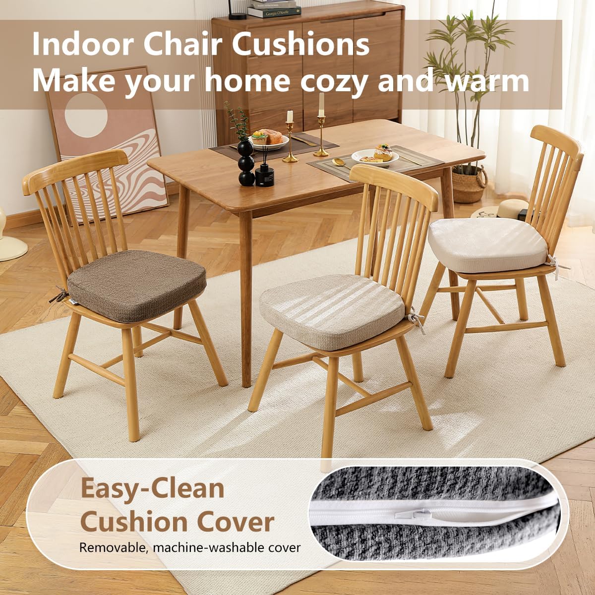 Chair Cushions for Dining Chairs, Washable Chair Pads, Gray, 4 Pack