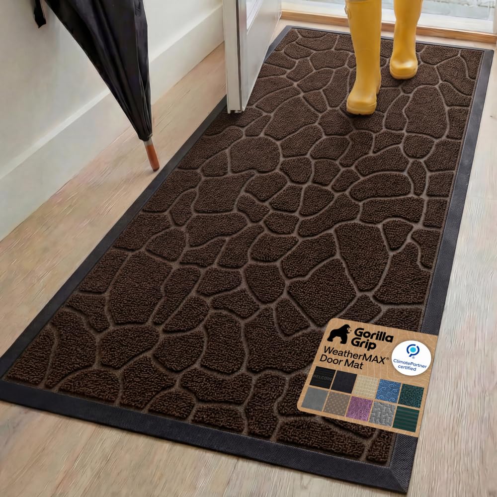 GORILLA GRIP WeatherMAX Door Mat, Indoor Outdoor Use, 29x17, Green Palm