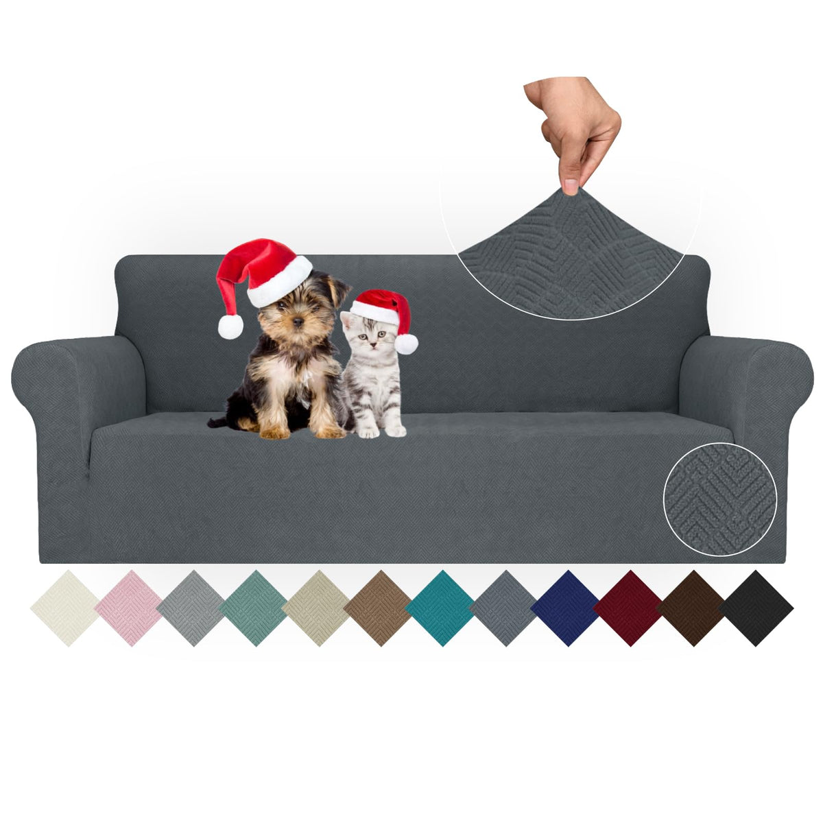 JIVINER High Stretch Couch Covers for 3 Cushion Couch 1-Piece Jacquard Sofa Slipcovers Fitted Washable Sofa Covers with Elastic Bottom Furniture Protector for Kids Pets (Sofa, Light Gray)