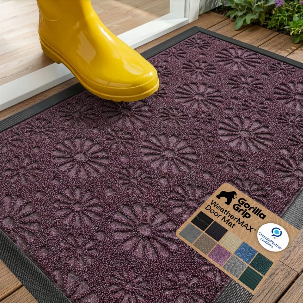 GORILLA GRIP WeatherMAX Door Mat, Indoor Outdoor Use, 29x17 Gray Diamond