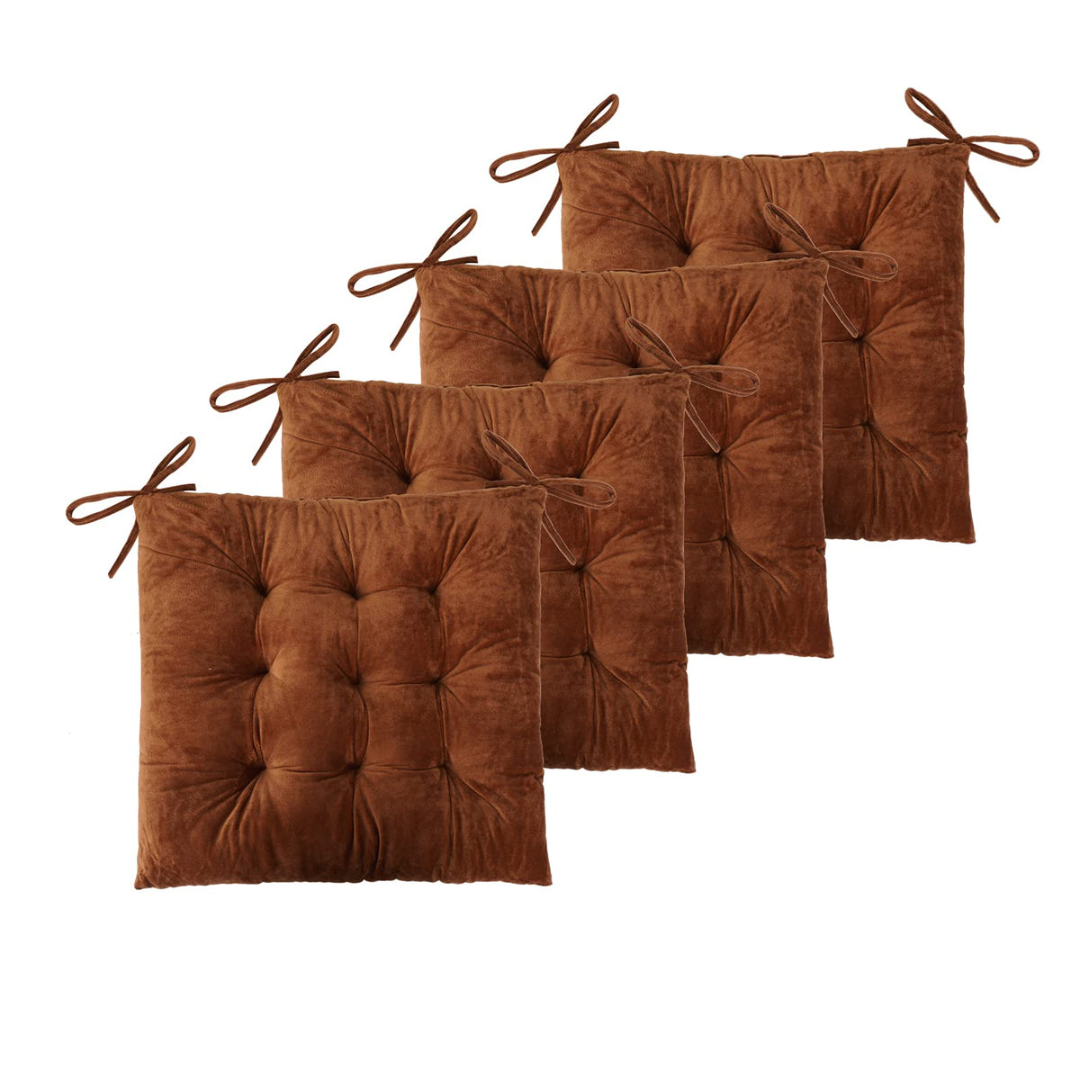 ELFJOY Set of 4 Square Chair Pads Indoor Seat Cushions Pillows with Ties Thick Soft Seat Cushion for Kitchen Dining Office Chair (18", Red)