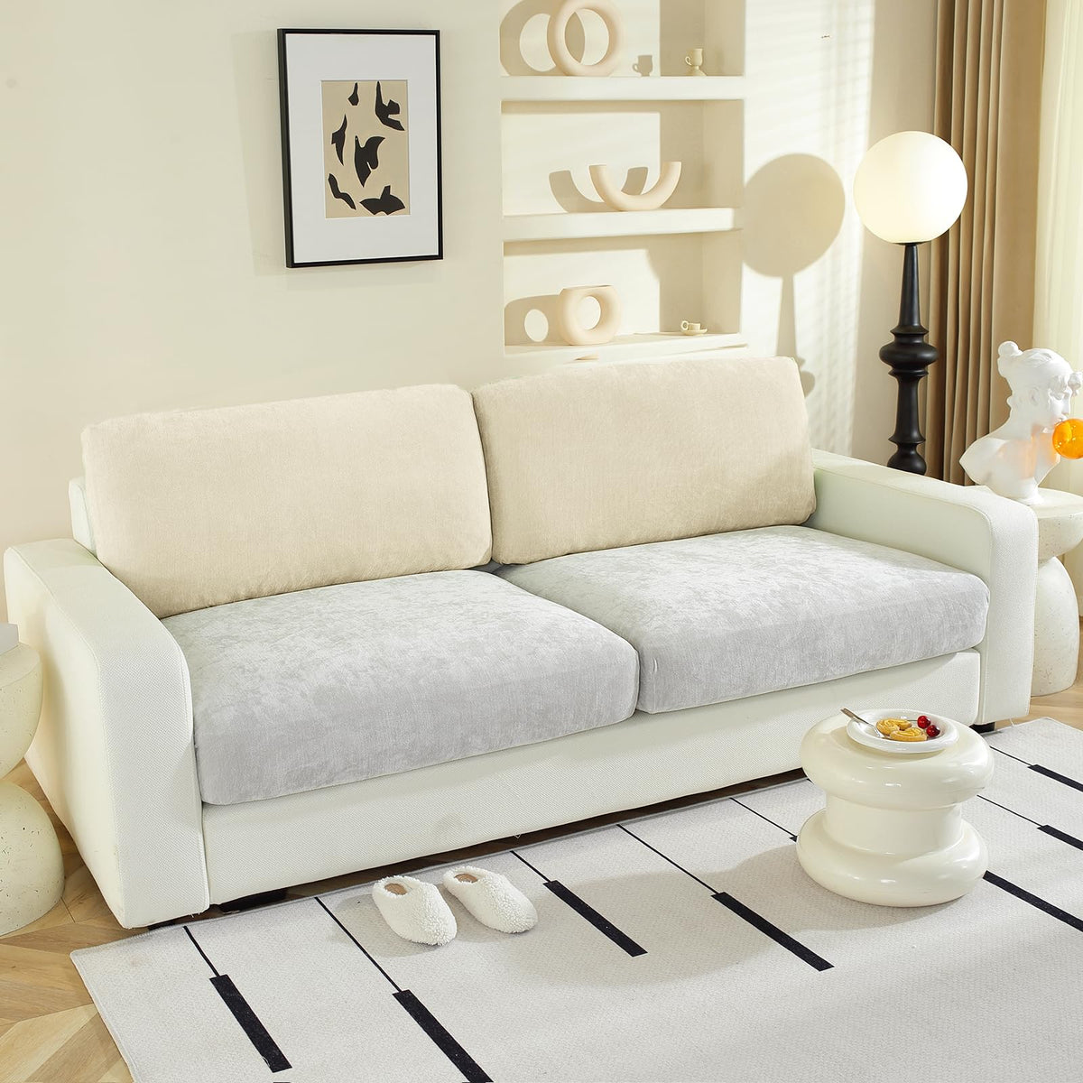 WEYOND Couch Cushion Covers L Shaped Sectional, 3PC Seat Covers, Light Grey