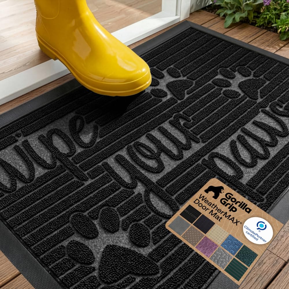 GORILLA GRIP WeatherMAX Door Mat, Indoor Outdoor Use, 29x17 Gray Diamond