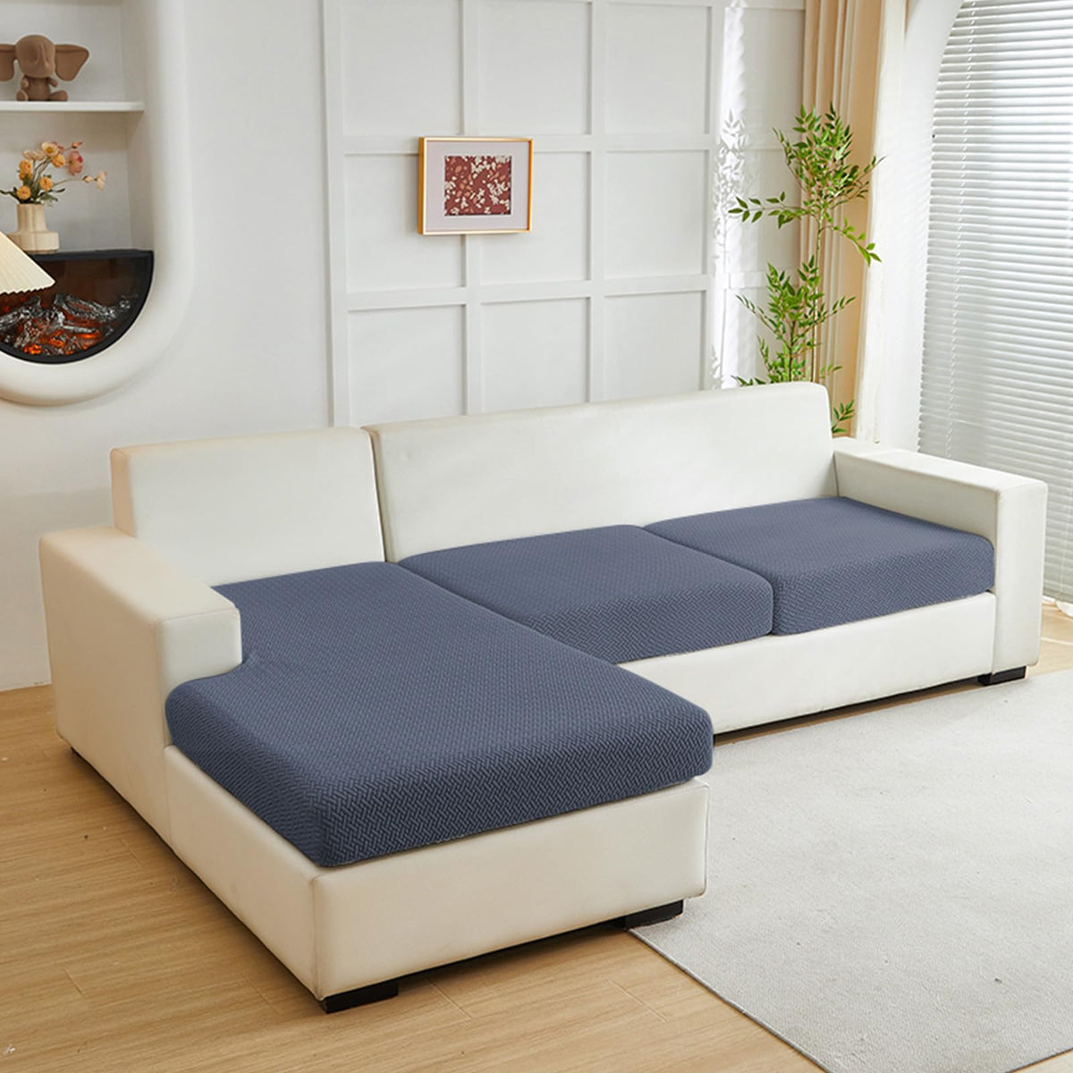 Yoovat Couch Cushion Covers for Sofa Couch Covers Wear-Resistant Universal Sofa Cover Washable Stretch for Sectional Slipcovers (Texture-Light Gray,Large Single Seat Cover)