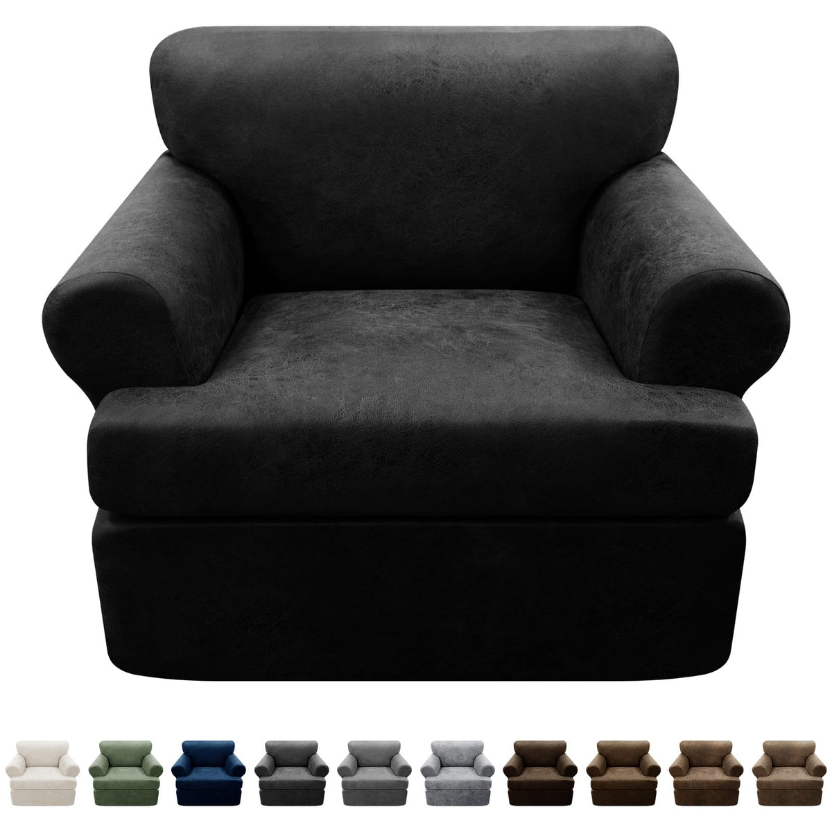 Couch Cover Leather Look 3 Seater Couch Sofa Cover 1-Piece Sofa Slipcover Stretch Furniture Protector with Elastic Bottom & Pockets(Sofa, Coffee)