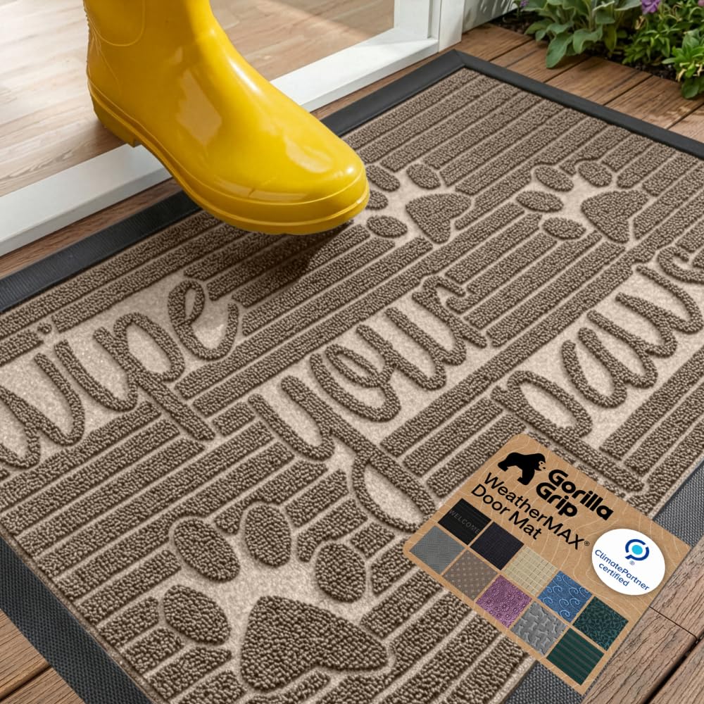 GORILLA GRIP WeatherMAX Door Mat, Indoor Outdoor Use, 29x17 Gray Diamond