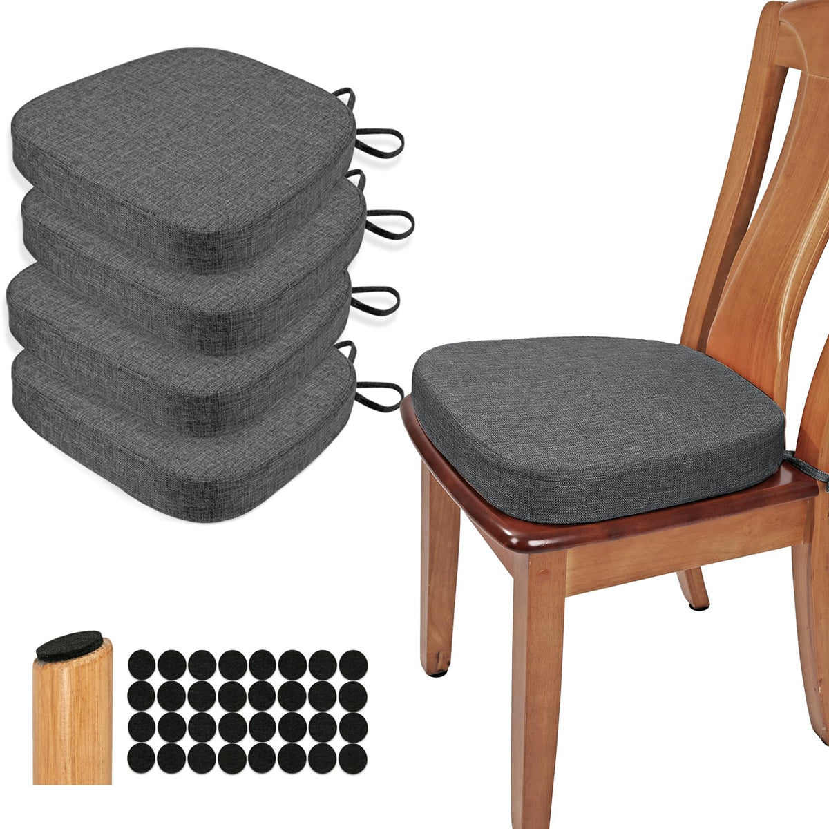 BUYUE Thickened 2.5" Friendly Woven Fabric Dining Chair Cushion, U-Shape High Density Foam Comfortable Chair Pad for Kitchen, Slip Resistant Indoor Seat Cushion (1 Piece, Dark Gray)