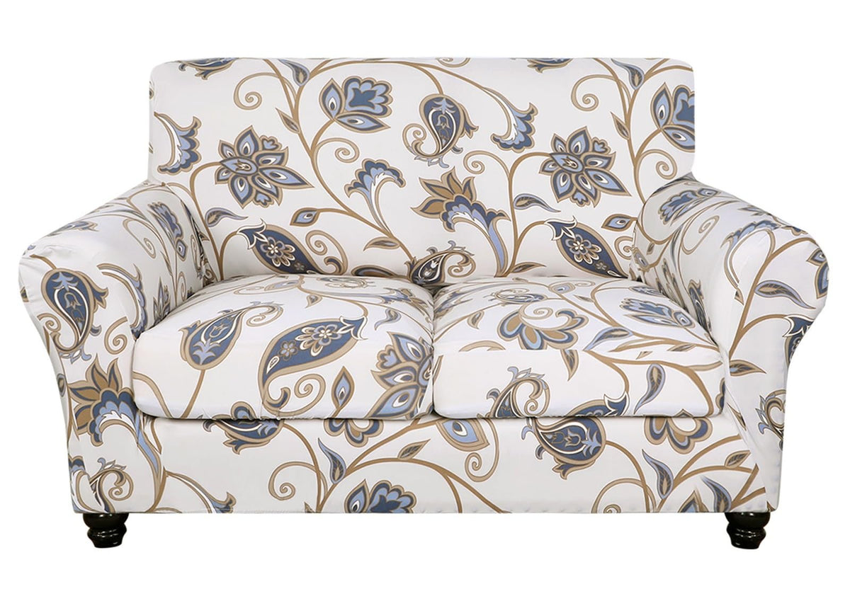 SearchI Stretch Sofa Cover Printed Couch Cover, Floral Pattern 4 Pieces Sofa Slipcover with 3 Separate Cushion Cover, Washable Furniture Protector for Living Room(Sofa, Yellow+Flower)