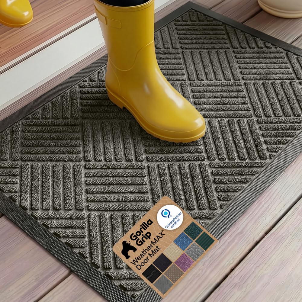 GORILLA GRIP WeatherMAX Door Mat, Indoor Outdoor Use, 29x17, Green Palm