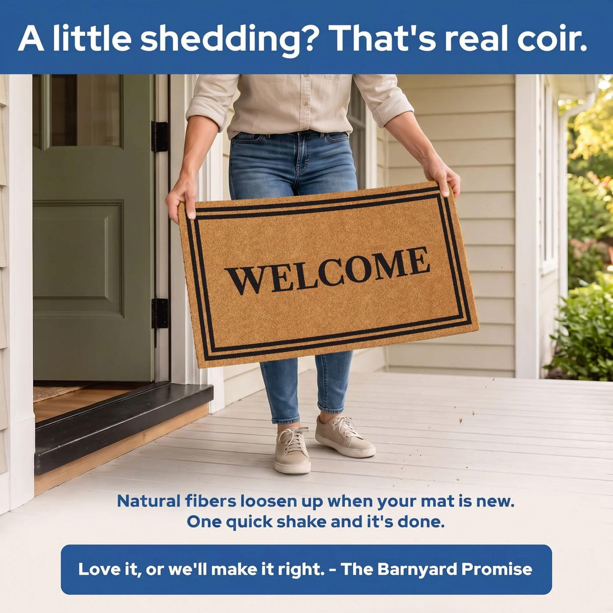 Barnyard Designs Natural Coco Coir Non-Slip Doormat (17x30, Welcome)