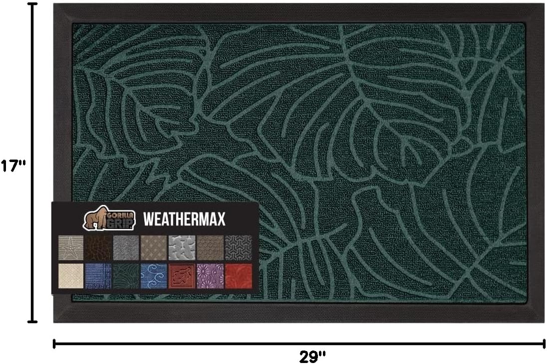 GORILLA GRIP WeatherMAX Door Mat, Indoor Outdoor Use, 29x17, Green Palm