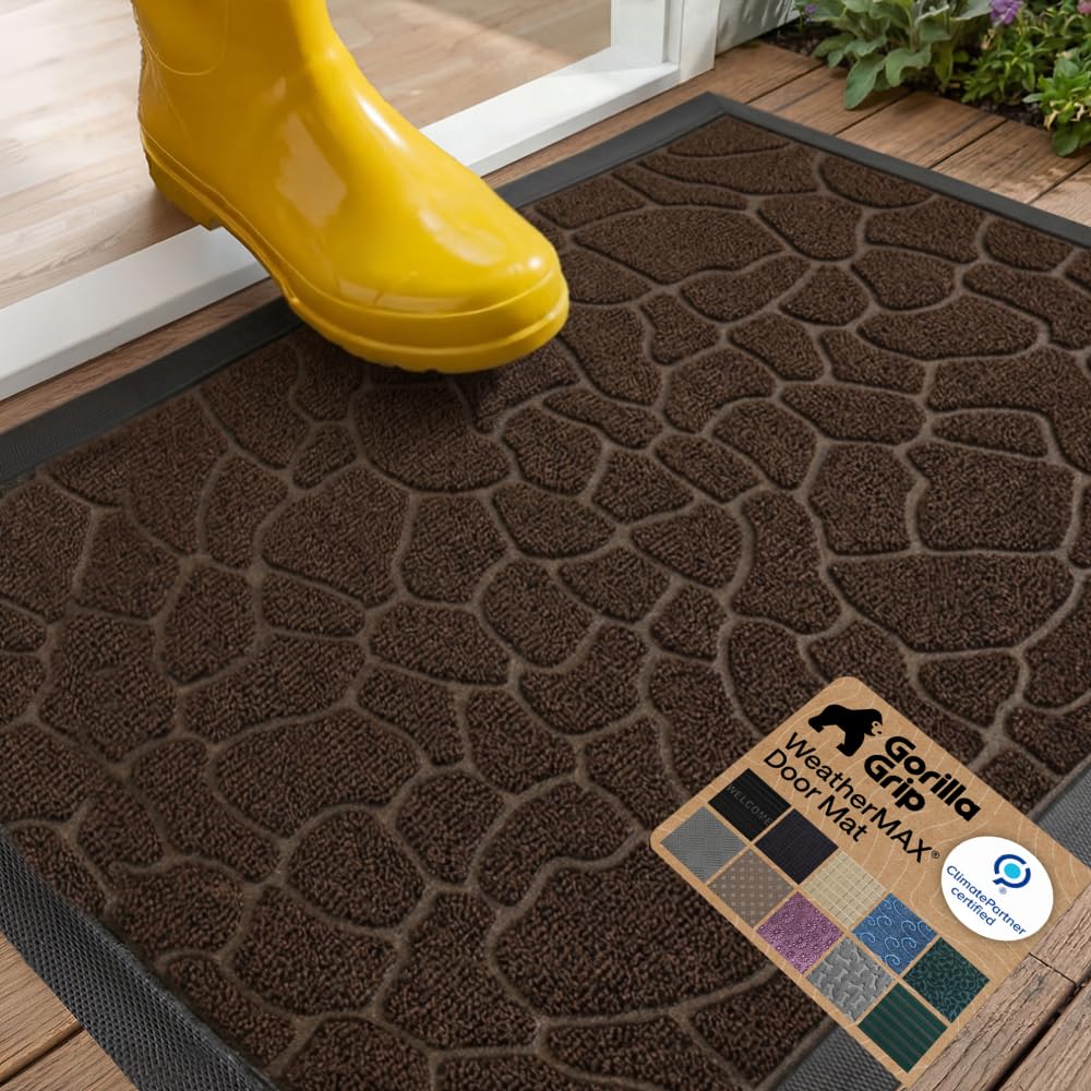GORILLA GRIP WeatherMAX Door Mat, Indoor Outdoor Use, 29x17 Gray Diamond