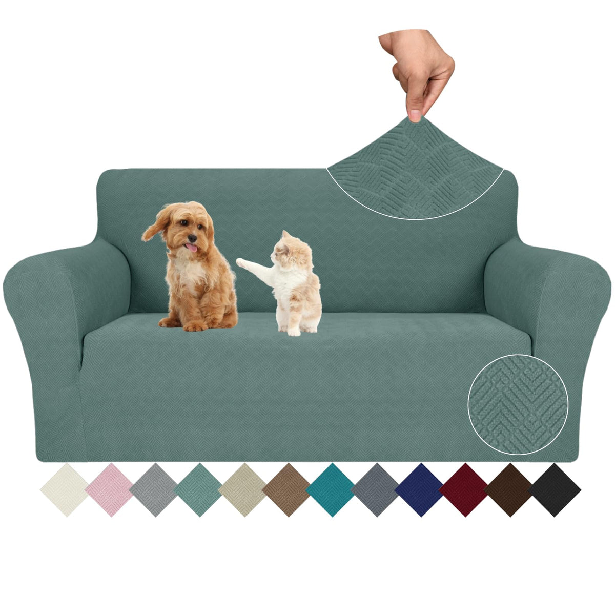 JIVINER High Stretch Couch Covers for 3 Cushion Couch 1-Piece Jacquard Sofa Slipcovers Fitted Washable Sofa Covers with Elastic Bottom Furniture Protector for Kids Pets (Sofa, Light Gray)
