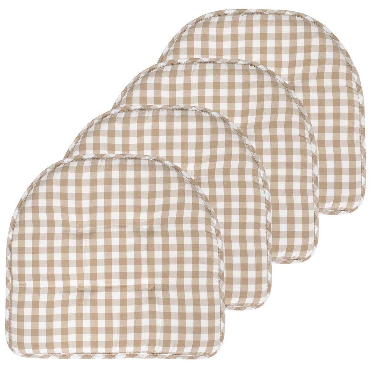 Sweet Home Collection Chair Cushion Memory Foam Pads Tufted Slip Non Skid Rubber Back U-Shaped 17" x 16" Seat Cover, 6 Pack, Checkered Taupe/White
