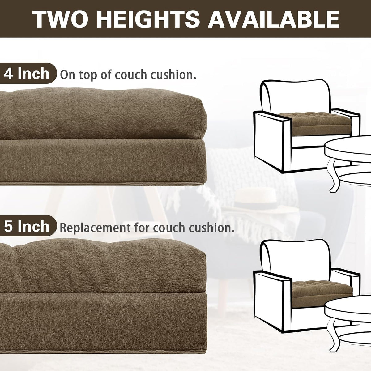 Recliner Cushion for Elderly - Patented Dual Seat Cushion for Sagging Recliner Replacement Booster Cushion for Easy Get Up from Chair, Sofa & Couch, Relieves Long-Sitting Pain 20x20x5 Brown