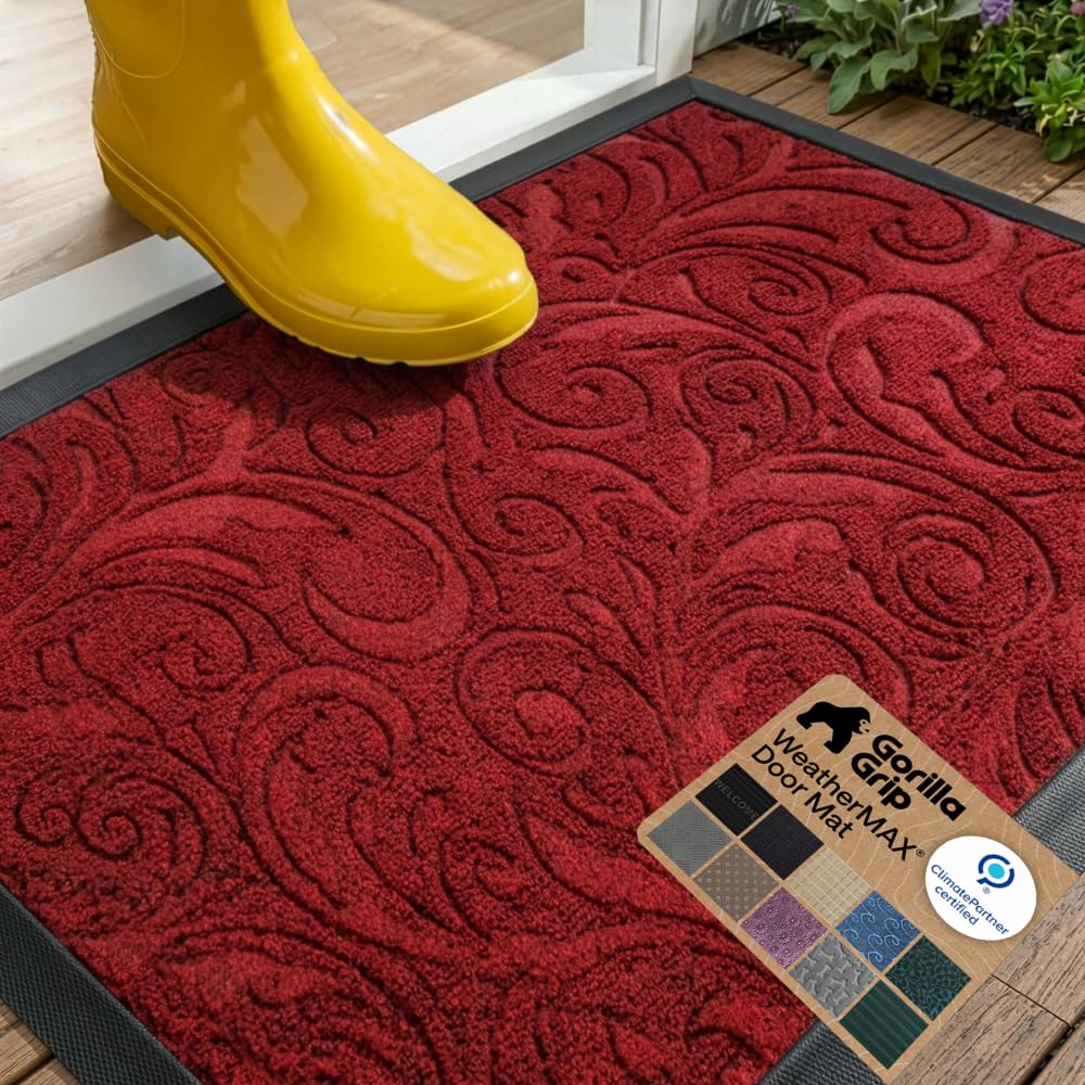GORILLA GRIP WeatherMAX Door Mat, Indoor Outdoor Use, 29x17, Green Leaves