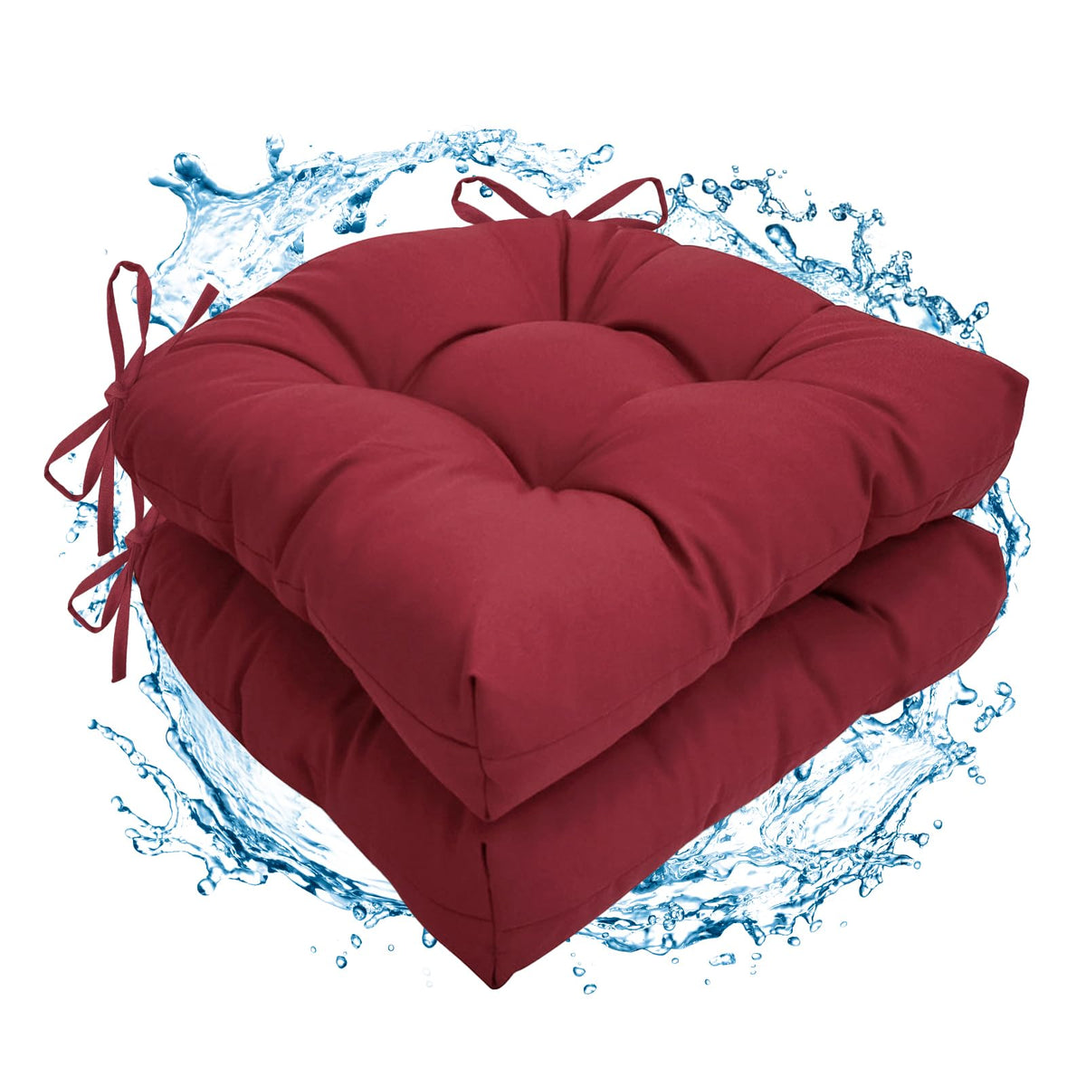 2 Pack Waterproof Outdoor Thick Tufted Chair Cushions,Peacock
