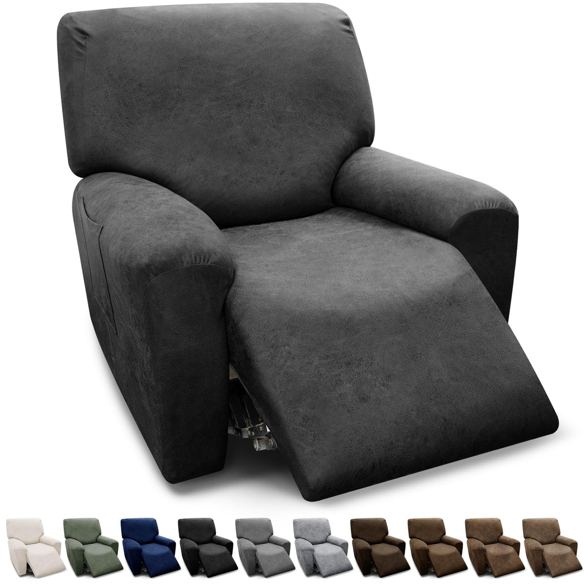 Couch Cover Leather Look 3 Seater Couch Sofa Cover 1-Piece Sofa Slipcover Stretch Furniture Protector with Elastic Bottom & Pockets(Sofa, Coffee)