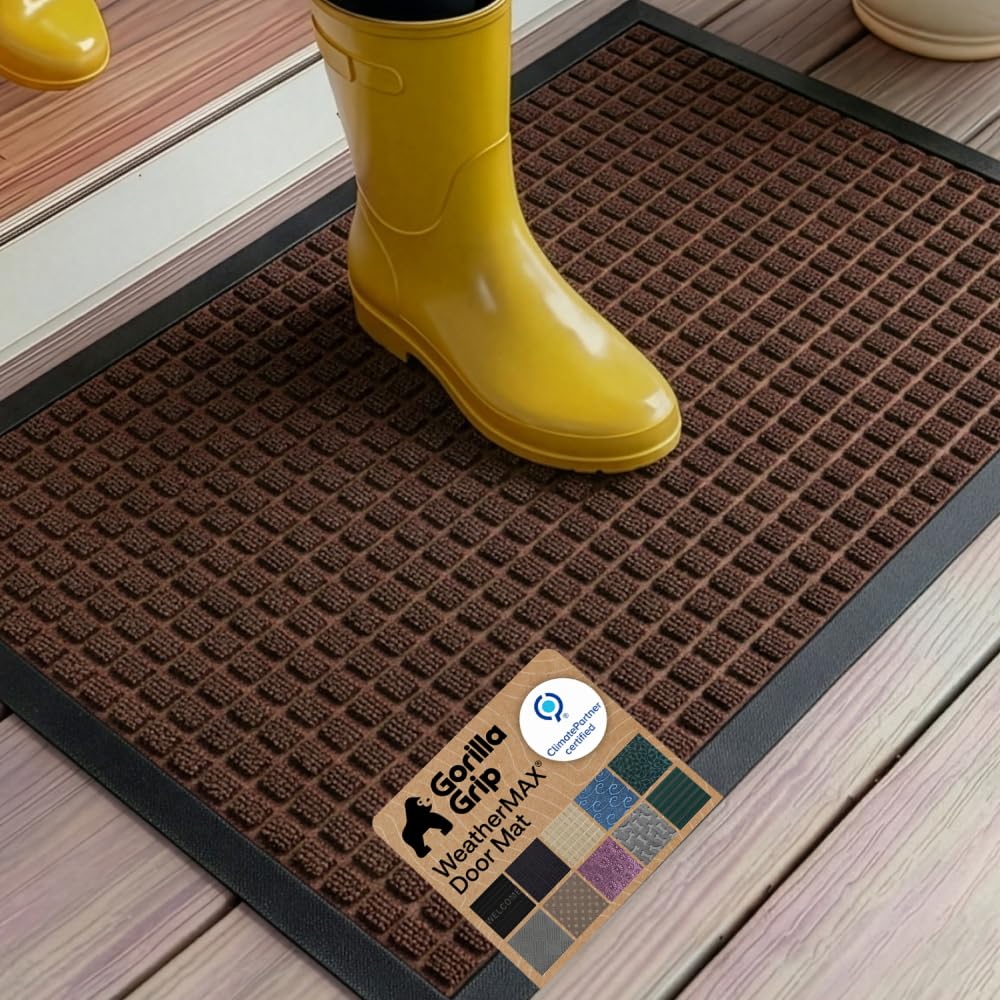 GORILLA GRIP WeatherMAX Door Mat, Indoor Outdoor Use, 29x17, Black Diamond