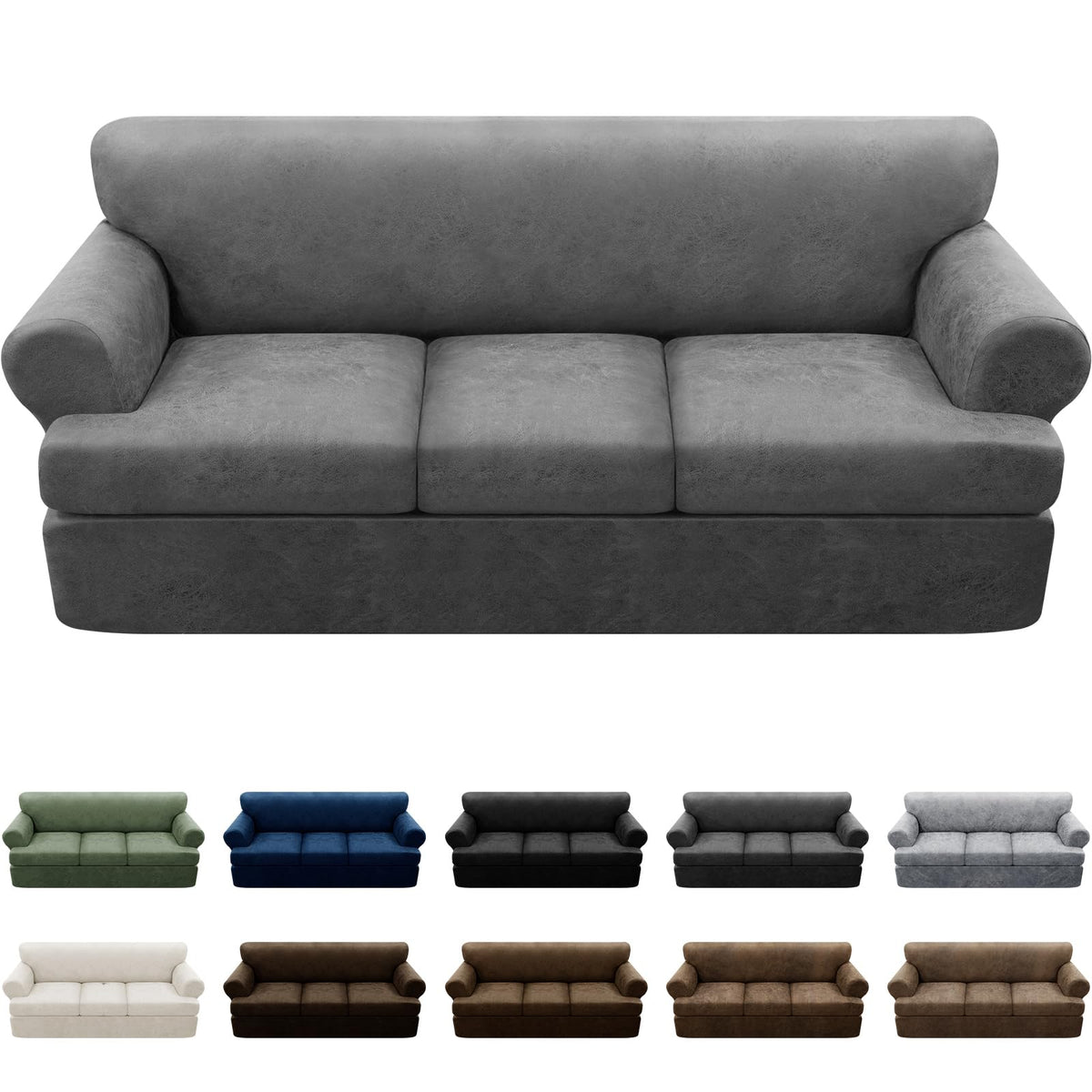 Couch Cover Leather Look 3 Seater Couch Sofa Cover 1-Piece Sofa Slipcover Stretch Furniture Protector with Elastic Bottom & Pockets(Sofa, Coffee)