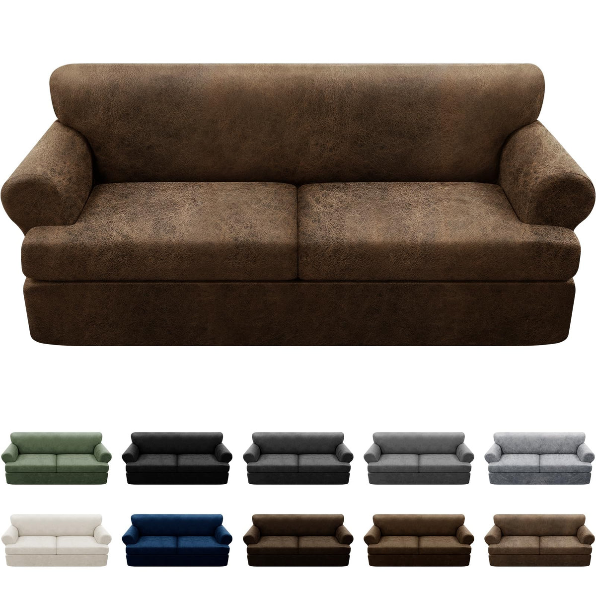 Couch Cover Leather Look 3 Seater Couch Sofa Cover 1-Piece Sofa Slipcover Stretch Furniture Protector with Elastic Bottom & Pockets(Sofa, Coffee)