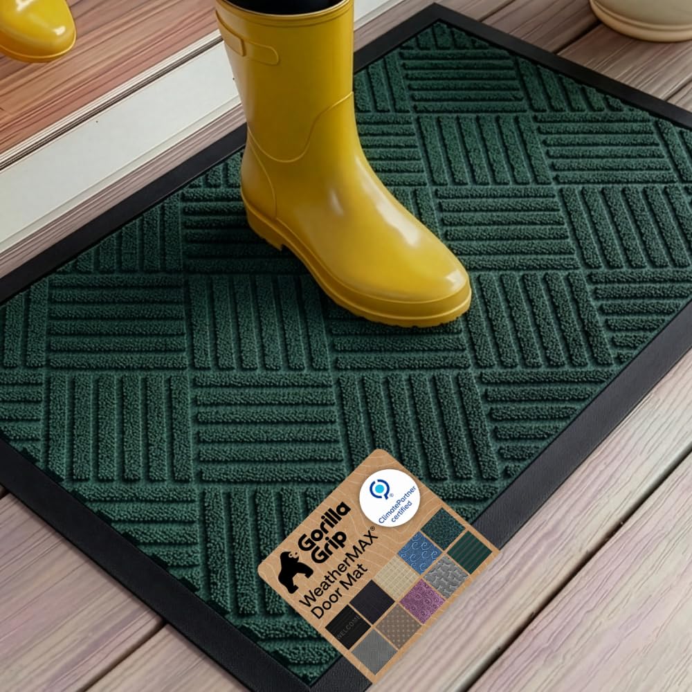 GORILLA GRIP WeatherMAX Door Mat, Indoor Outdoor Use, 29x17, Green Palm