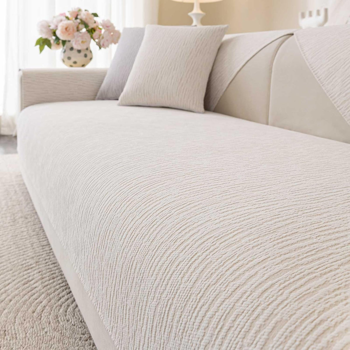 Soft Waterproof Chenille Cover Washable, Non Slip Sectional Sofa Covers for 3 Cushion Couch Sofa L Sharped Sofa Slipcover for Pets, Furniture Protector (1 PCS 36"x82" White)