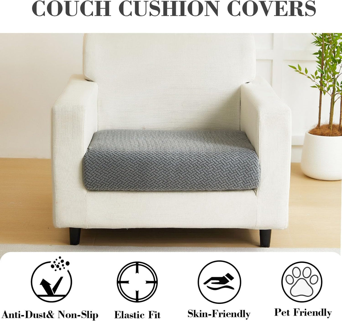 Couch Cushion Covers Sofa Covers Couch Covers for Sofa Pet Friendly Universal Sofa Covers Washable Stretch Slipcovers for Sectional Sofa (Texture Gray,Large Single Seat Cover)