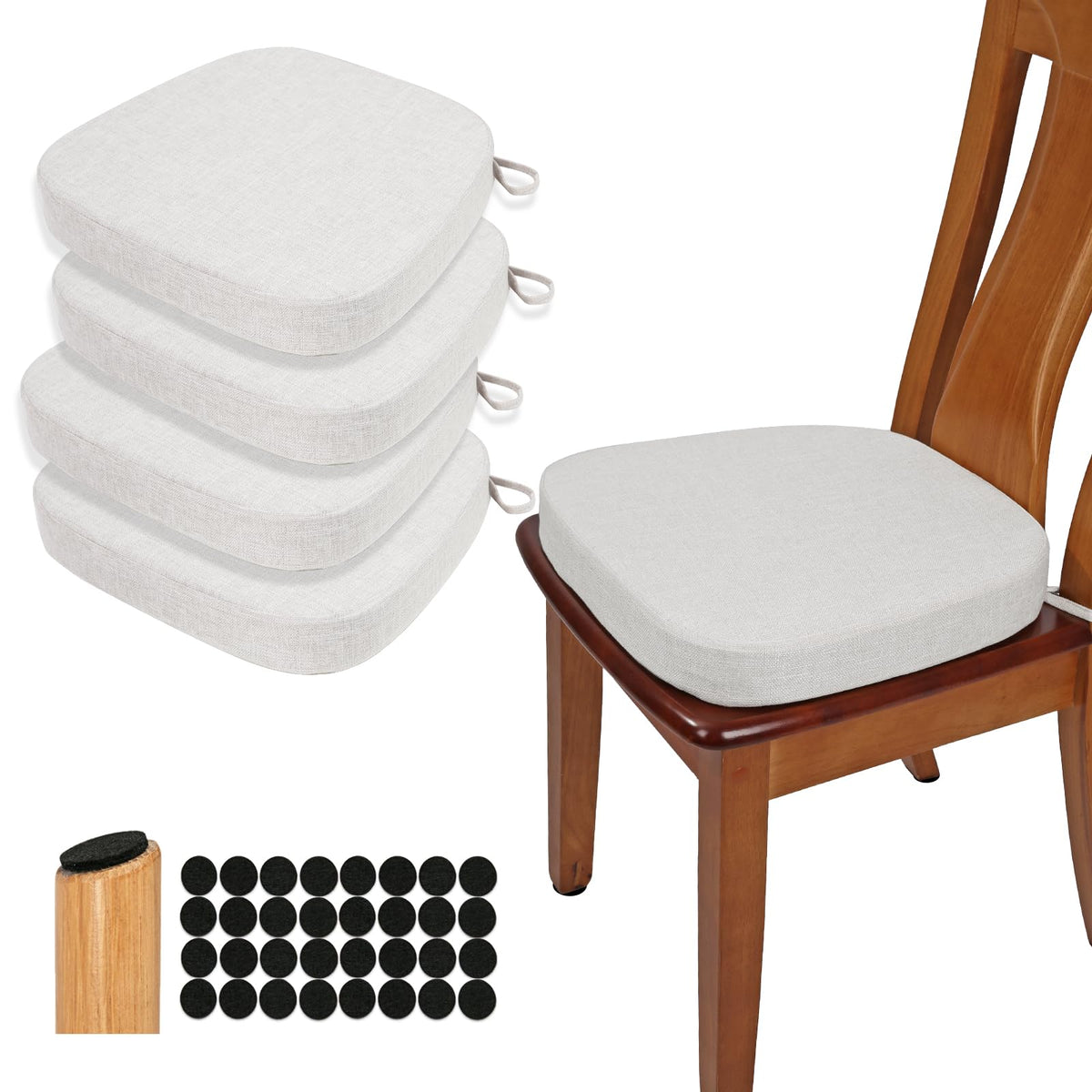 BUYUE Thickened 2.5" Friendly Woven Fabric Dining Chair Cushion, U-Shape High Density Foam Comfortable Chair Pad for Kitchen, Slip Resistant Indoor Seat Cushion (1 Piece, Dark Gray)