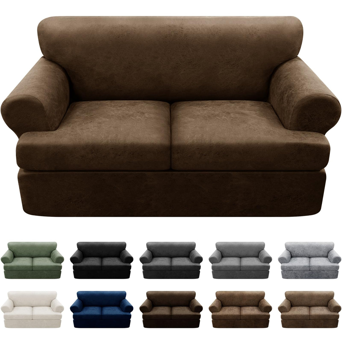 Couch Cover Leather Look 3 Seater Couch Sofa Cover 1-Piece Sofa Slipcover Stretch Furniture Protector with Elastic Bottom & Pockets(Sofa, Coffee)