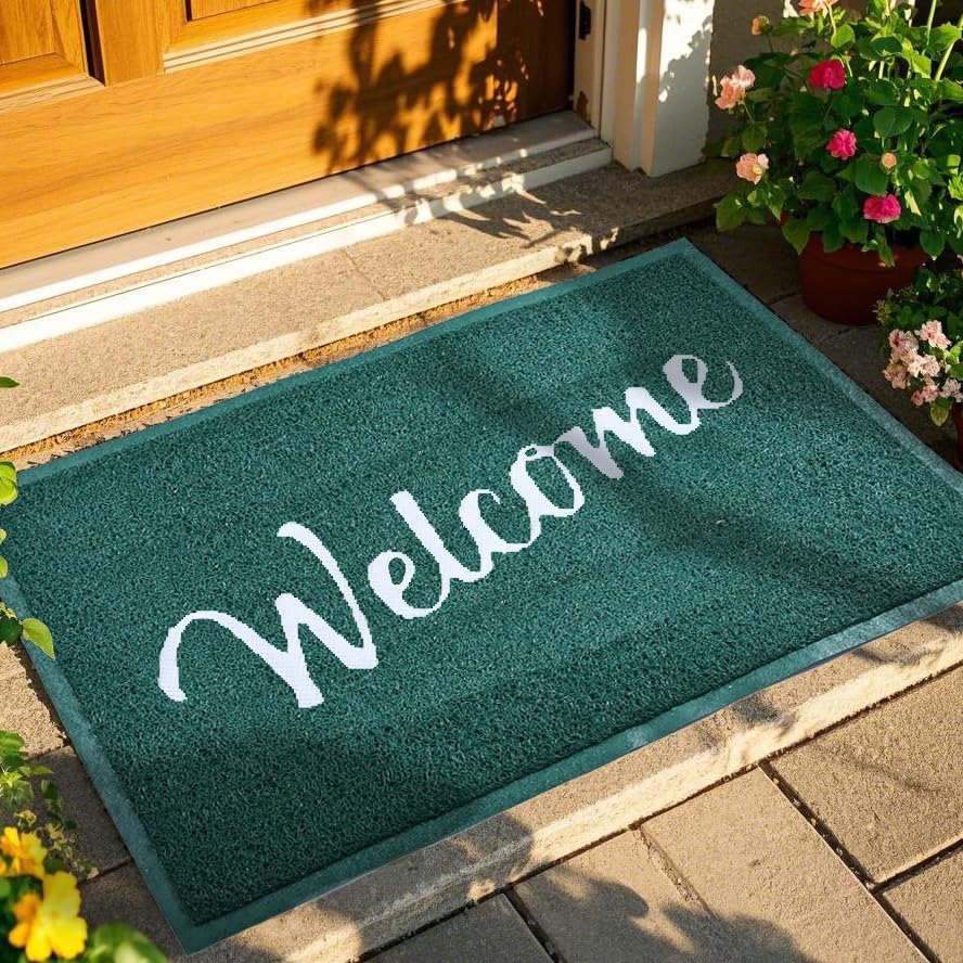 T.HENV Welcome Mat Outdoor, 30x17.5 Waterproof All-Season Front Door Mat Outside Entrance, All-Weather Quick Drying, Low Profile Doormat Indoor, Patio Porch Entryway Mats, Black-White
