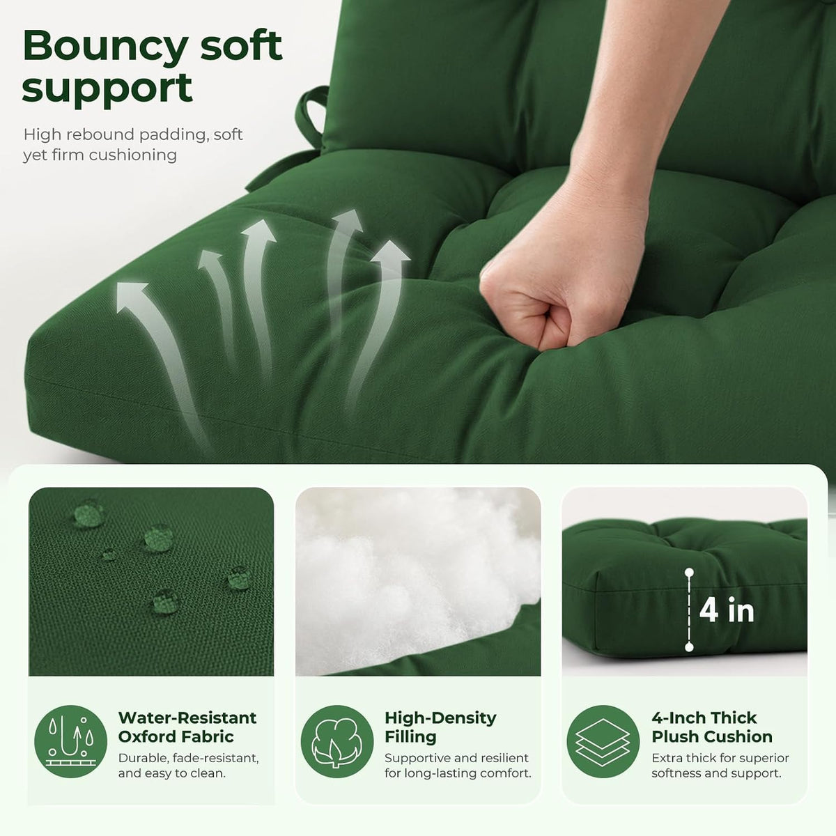 Outdoor Chair Cushion, Waterproof High Back Chair Cushion, Green