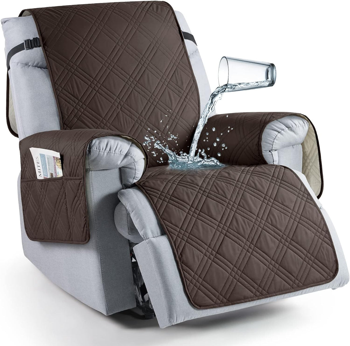TAOCOCO 100% Waterproof Recliner Chair Cover, Non Slip Covers for Recliner Chair with Pocket, Washable Reclining Chair/Furniture Protector for Kids, Pets(23.6'', Chocolate)