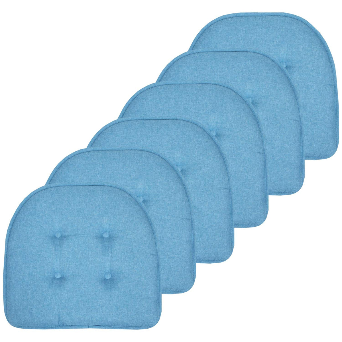 Sweet Home Collection Chair Cushion Memory Foam Pads Tufted Slip Non Skid Rubber Back U-Shaped 17" x 16" Seat Cover, 6 Pack, Checkered Taupe/White