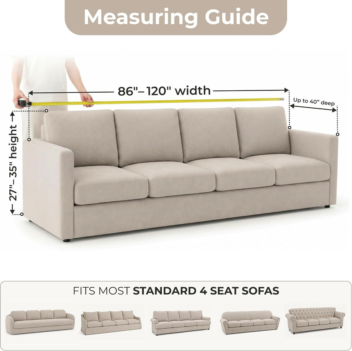 Premium Stretch Couch Covers for Sofa - Sofa Chair Cover Washable, Dogs & Pets Friendly - Elastic Polyester Loveseat Slipcovers - Non-Slip Love Seat Couch Covers - Soft Taupe (86"-120" Wide)
