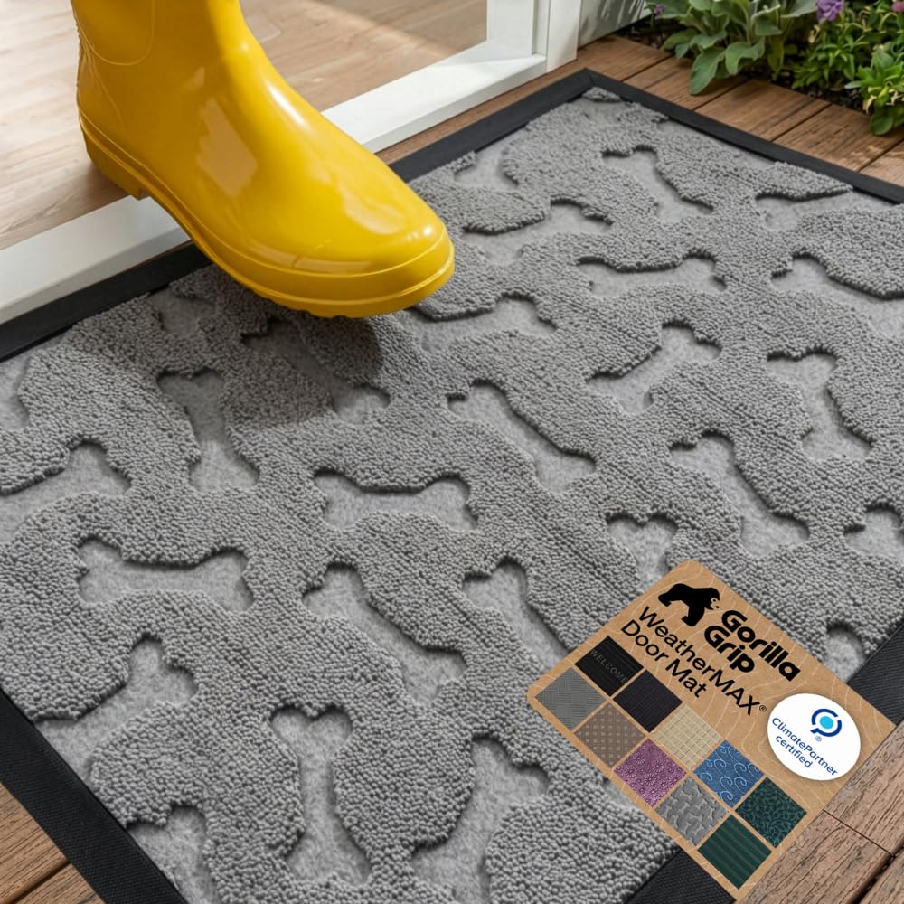 GORILLA GRIP WeatherMAX Door Mat, Indoor Outdoor Use, 29x17, Black Diamond