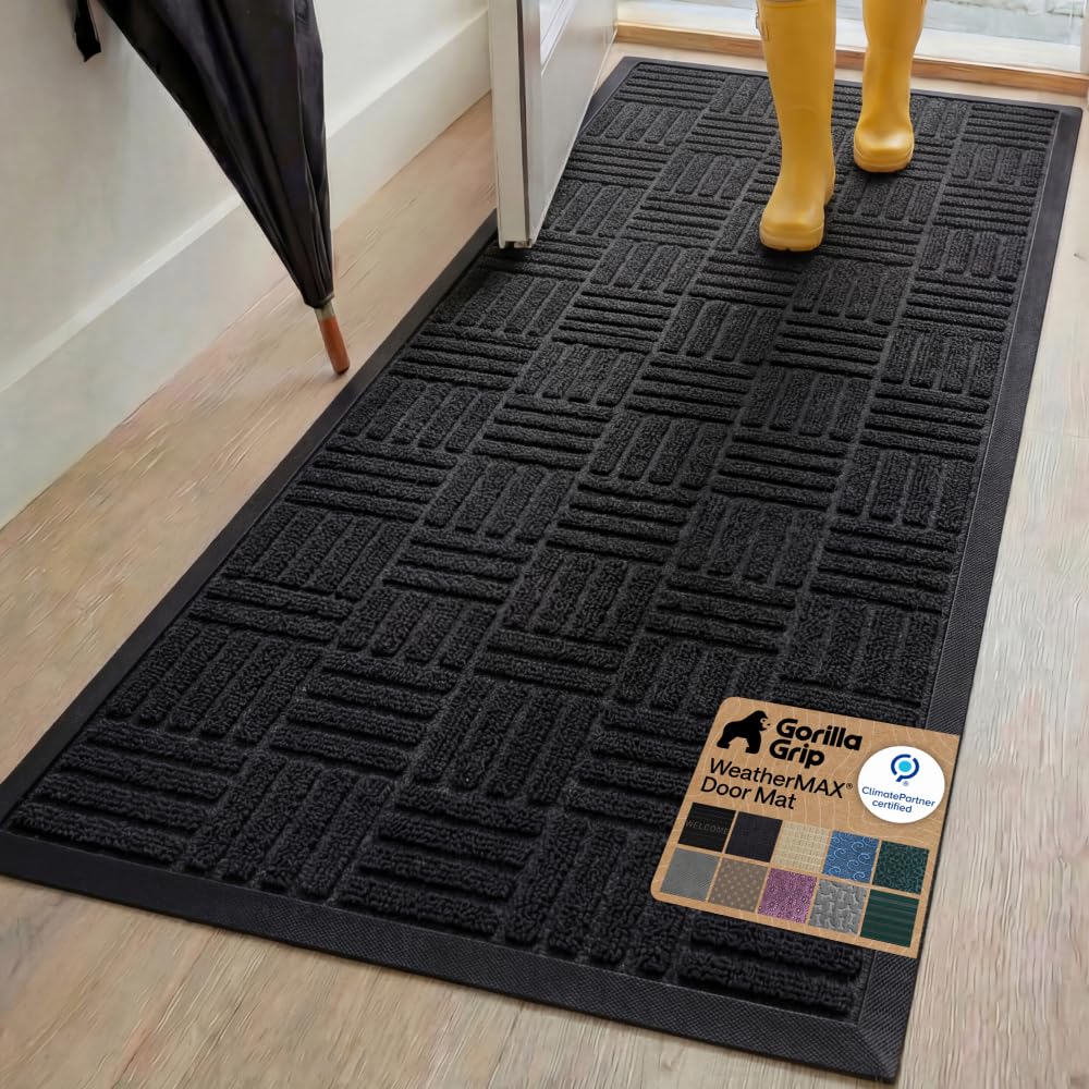 GORILLA GRIP WeatherMAX Door Mat, Indoor Outdoor Use, 29x17, Green Palm